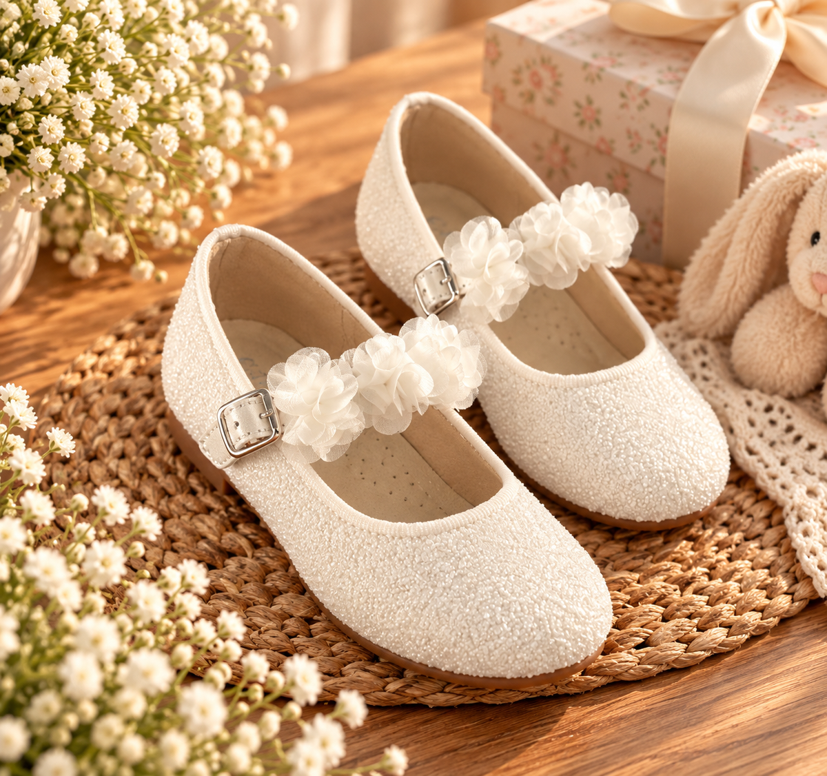 Sapato brilhante com flores